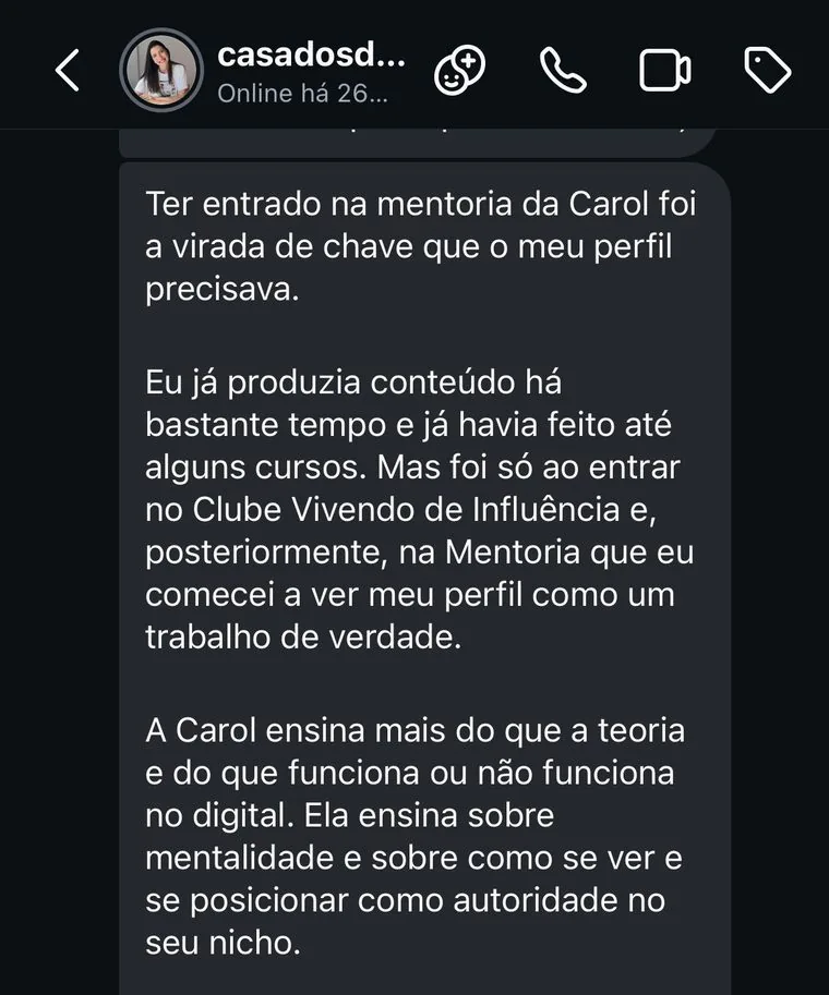 Depoimento: entrar na mentoria foi a virada de chave do perfil